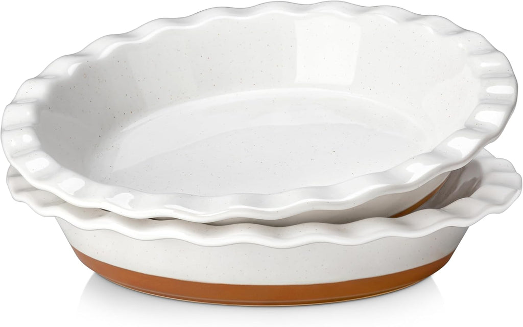 MALACASA Ceramic Pie Pan Set of 2-9 Inch Quiche Baking Dish Nonstick Pie Plate, Deep Dish Scratch-Resistant Pie Pan for Apple Pie Pot Pie, Series TARA