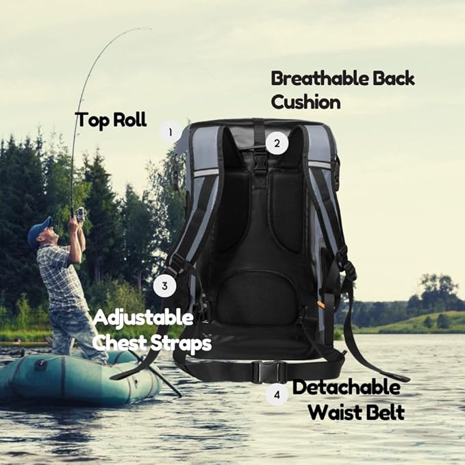 Waterproof Roll Top Kayak Dry Backpack, Floating Outdoor Dry Sack Boating Sailing Canoeing Rafting Fishing Camping 55L Grey