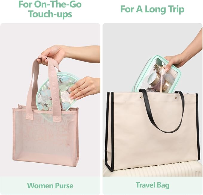 PACKISM TSA Approved Toiletry Bag - Light Green Turtle Leaves Print Clear Shell Bag and Upgrade Color-Edged Clear Toiletry Bags, Perfect for On the Go or Travel, Lightweight and Robust, 2 Pack