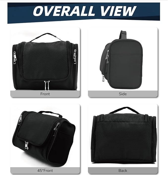 Buruis Large Capacity Toiletry Bag for Women and Men, Hanging Toiletry Organizer Cosmetics Makeup Bag, Water-resistant Dopp Kit Shaving Bags for Full Sized Toiletries, Travel Essentials (Black)