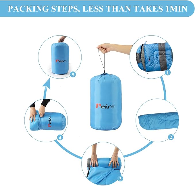 Sleeping Bags, Camping Sleeping Bag for Adults, 3 Season Warm & Cool Weather, Lightweight Waterproof Sleeping Bags for Indoor Outdoor Camping Traveling Backpacking, Pink/Blue/Black