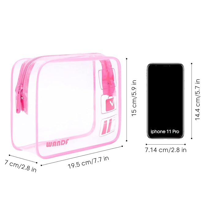 TSA Approved Clear Travel Toiletry Bag wih Zippers Carry-on Travel Accessories Quart Size Toiletries Cosmetic Pouch Makeup Bags for Men and Women (4pcs Pink)