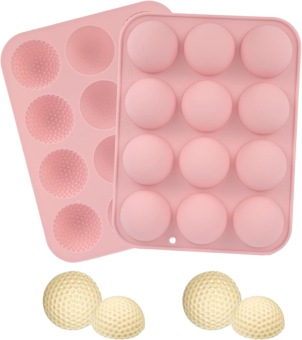Silicone Golf Ball Chocolate Mold, 12 Cavity Golf Ball Cake Pop Mold for Cake Decorations Hot Chocolate Bombs Candy Fondant and More (Pink)