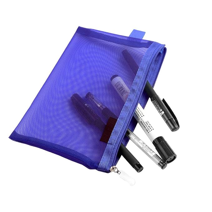 Clear Cosmetic Bags Zip Makeup Mesh Bags Pencil Case Pouch Travel Toiletry Kit Set Storage Case (Dark Blue)