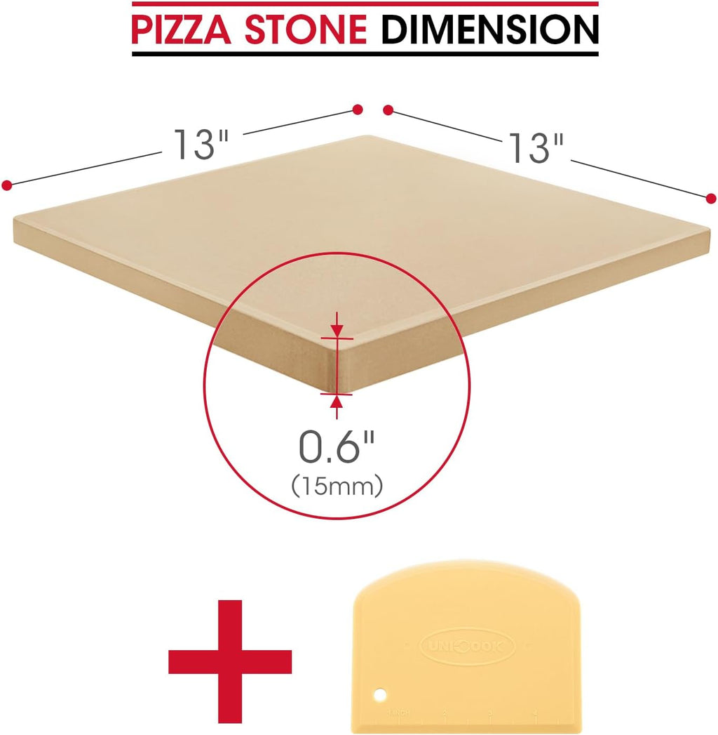 Unicook Pizza Stone 13 Inch, Cordierite Square Baking Stone for Ooni 12 Oven, Ideal for Making Crispy Crust Pizzas Bread and Cookies