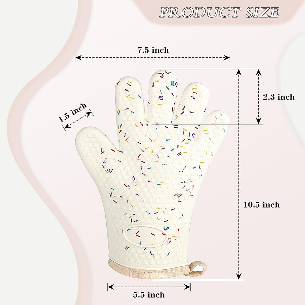 Oven Mitts with Fingers, Heat Resistant 500°F, Waterproof & Non-Slip Kitchen Gloves for Baking, Grilling, Cooking - 5-Finger Design with Soft Lining, Hanging Hook,Candy Bar