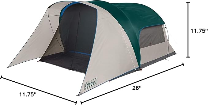 Coleman Cabin Camping Tent with Screened Porch 4/6 Person Weatherproof Tent with Enclosed Screened Porch Option Includes Rainfly Carry Bag Extra Storage and 10 Minute Setup