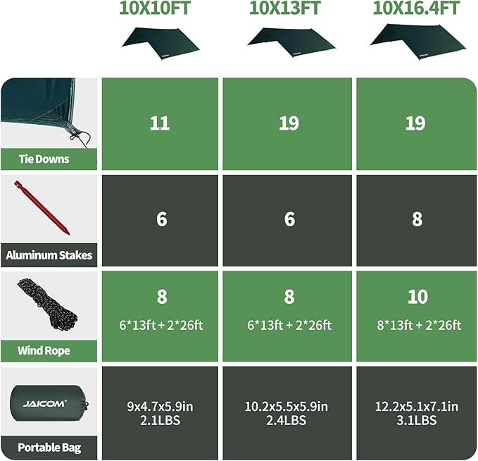 Waterproof Camping Tarp - 10X13ft Hammock Rain Fly, Ultralight & Portable & UV Protection Backpacking Tarp, Multifunctional for Outdoor Adventure, Hiking, Tent, Hammock