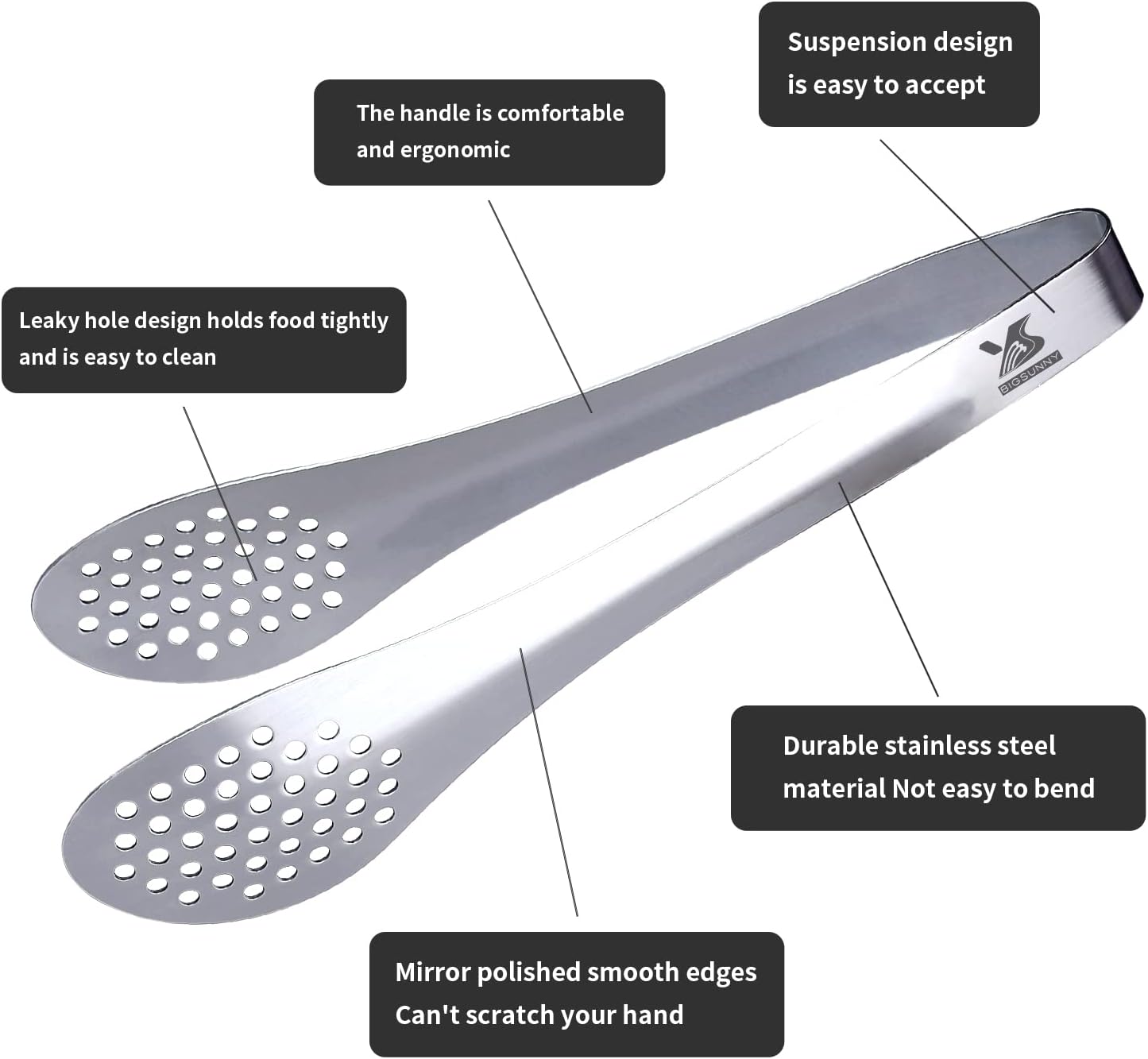 MSY BIGSUNNY 7inch Food Serving Tongs Stainless Steel Buffet Tongs (silver, 2pack)