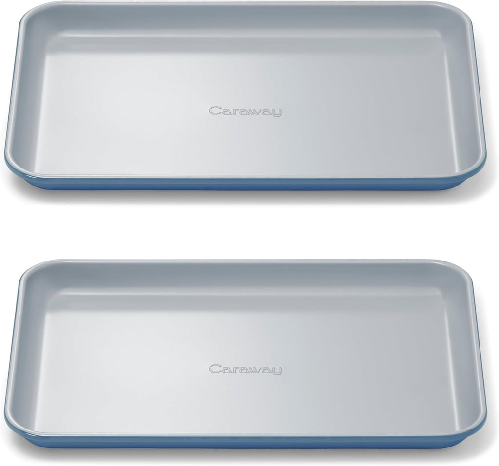 Caraway Nonstick Ceramic Small Baking Sheet Duo (9x13”) – Non-Toxic, PTFE & PFOA Free – Oven Safe – Aluminized Steel Core – Mini Sheet Pan for Baking, Roasting & More - Slate