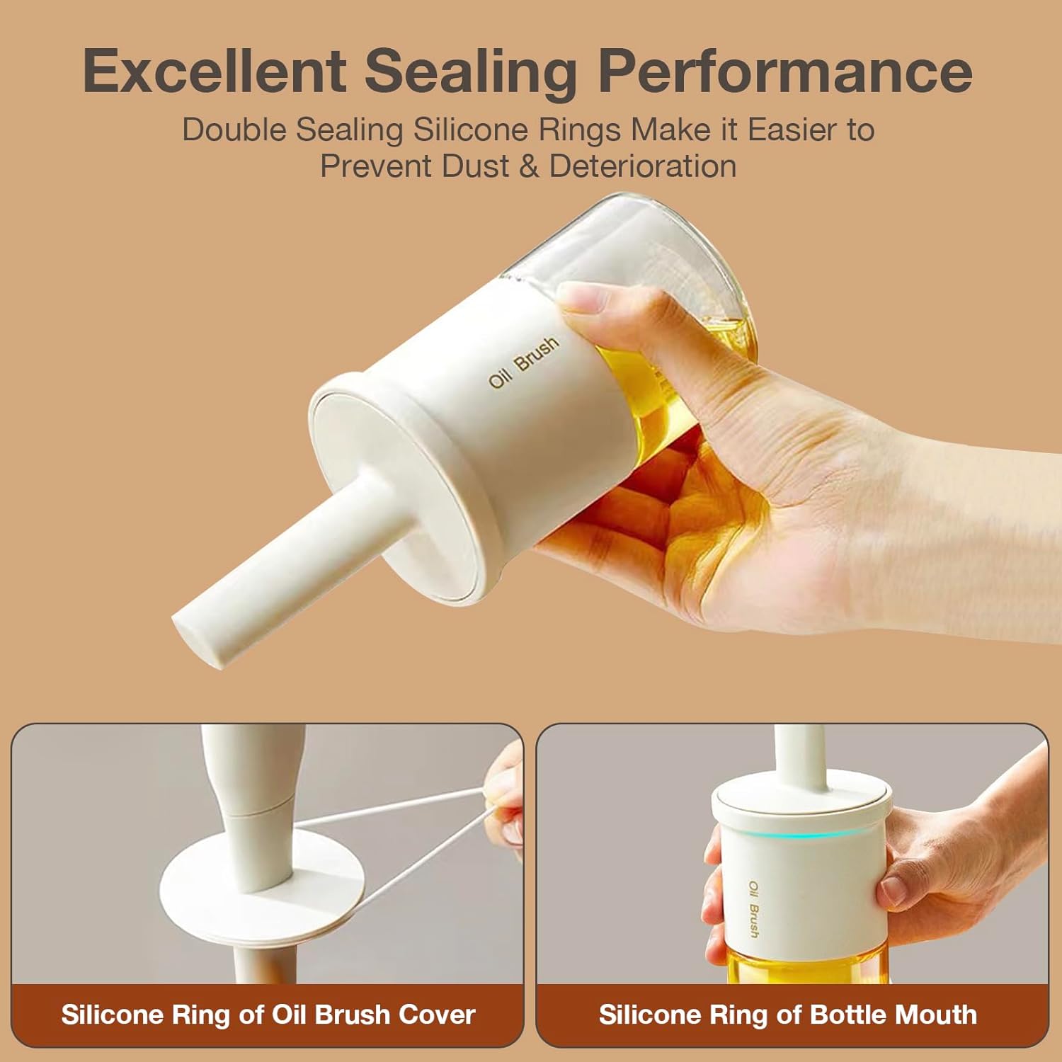 YARRAMATE 2pcs 300ml / 10oz Glass Oil Dispenser - Silicone Heat Resistant Brush for Cooking, BBQ, Grill & Frying - White & Green