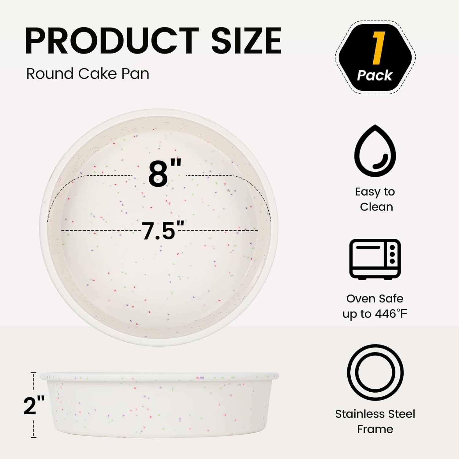 Vinino 8 Inch Silicone Round Cake Pan with Metal Reinforced Frame, Nonstick Silicone Springform Pan for Baking Suitable for Making Layers, Cheese & Chocolate Cakes