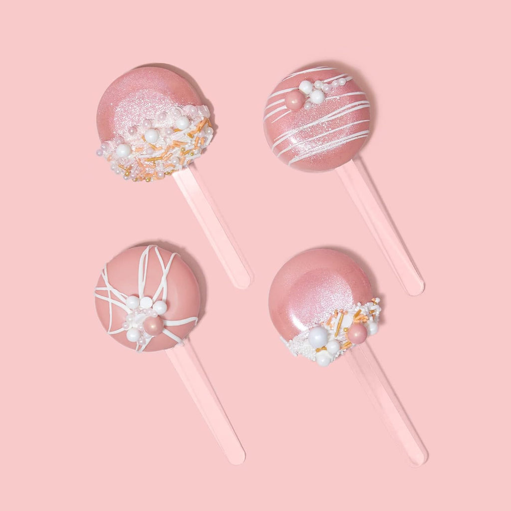 Fancy Sprinkles Halle Round Cakesicle Mold, 4 Cavities Reusable Silicone, Includes 8 Clear Acrylic Sticks,Baking & Dessert Decorating, Oven Safe (10 ¼” W x ⅞” H x 6 ⅜”)