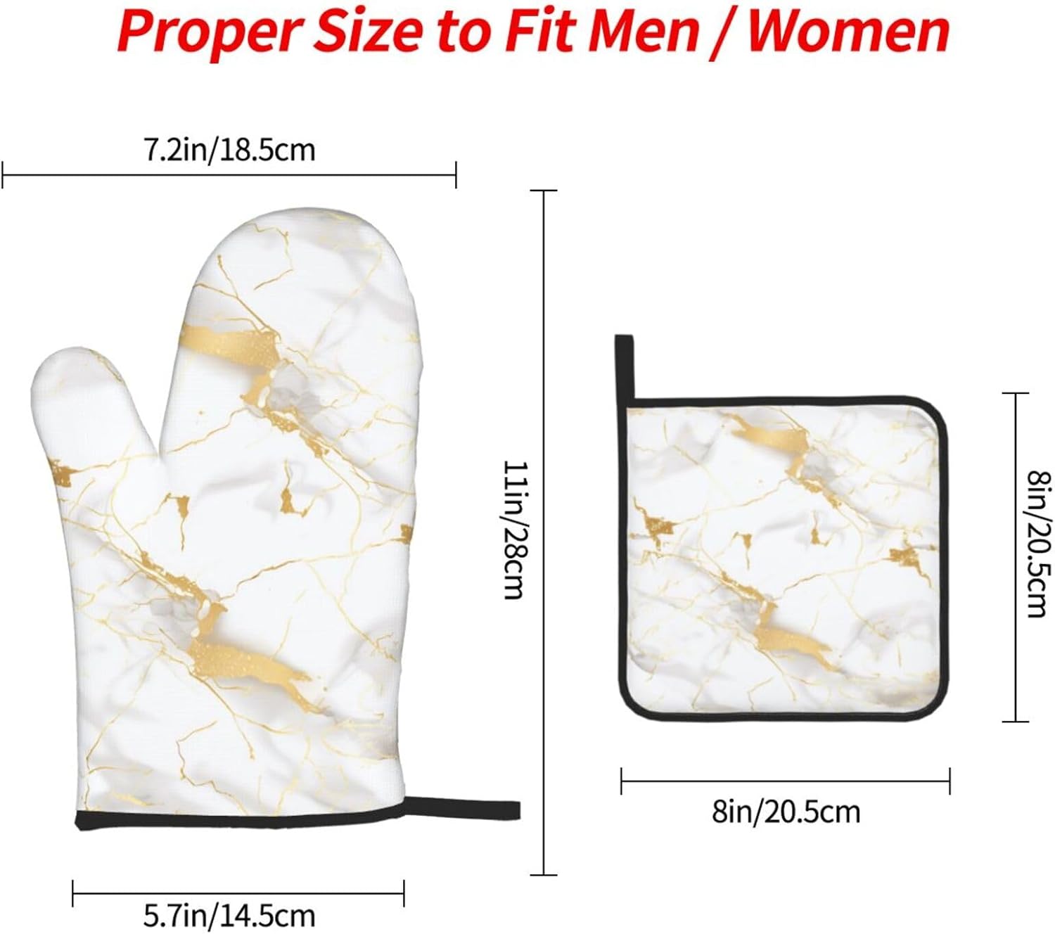 White Gold Marble Oven Mitts and Pot Holders Sets of 3 Heat Resistant Oven Gloves Hot Pads Non-Slip Kitchen Accessories for Baking Cooking Grilling BBQ