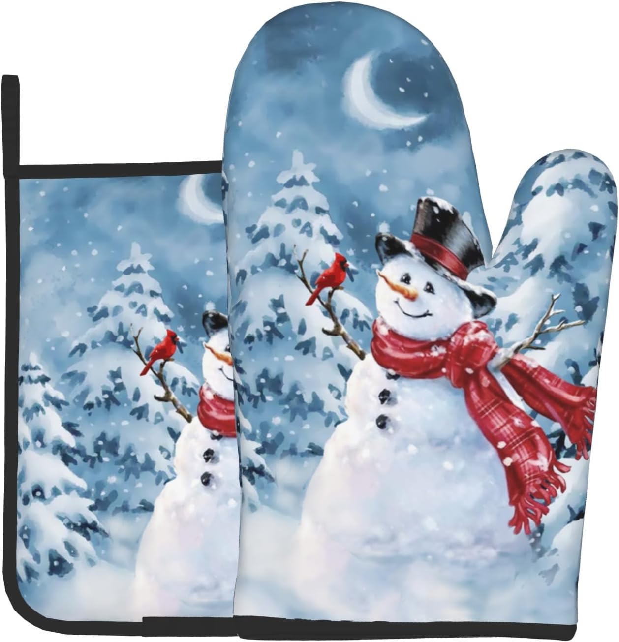 Blue Snowman Oven Mitts and Pot Holder Set of 2 Winter Snow Kitchen Gloves Potholders Heat Resistant for Chef Baking Cooking Grilling BBQ