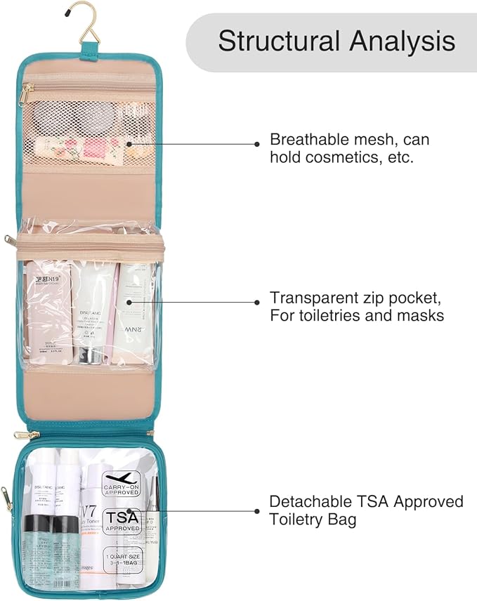 Hanging Toiletry Bag for Women with Tsa Approved Toiletry Bag, Travel Foldable Toiletries Bag Cosmetics Jewelry Toiletry Bag Water Resistant Makeup Organizer for Traveling