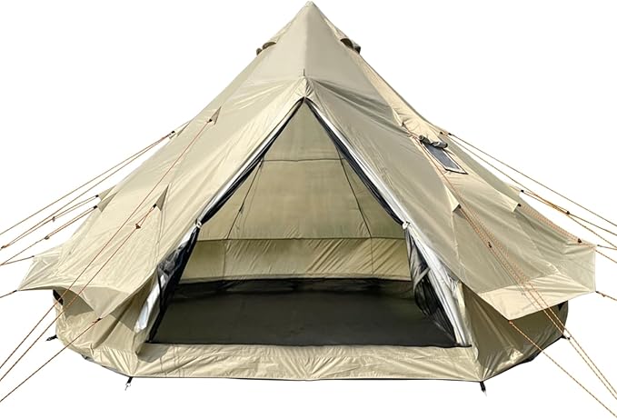 DANCHEL OUTDOOR B2A Waterproof Roomy Interior Yurt Tent, No Center Pole Bell Tent 4/8 Person Family Camping Glamping, 4 Season Hot Tents with Stove Jack 300D Oxford Nylon, 13ft/16.4ft Khaki