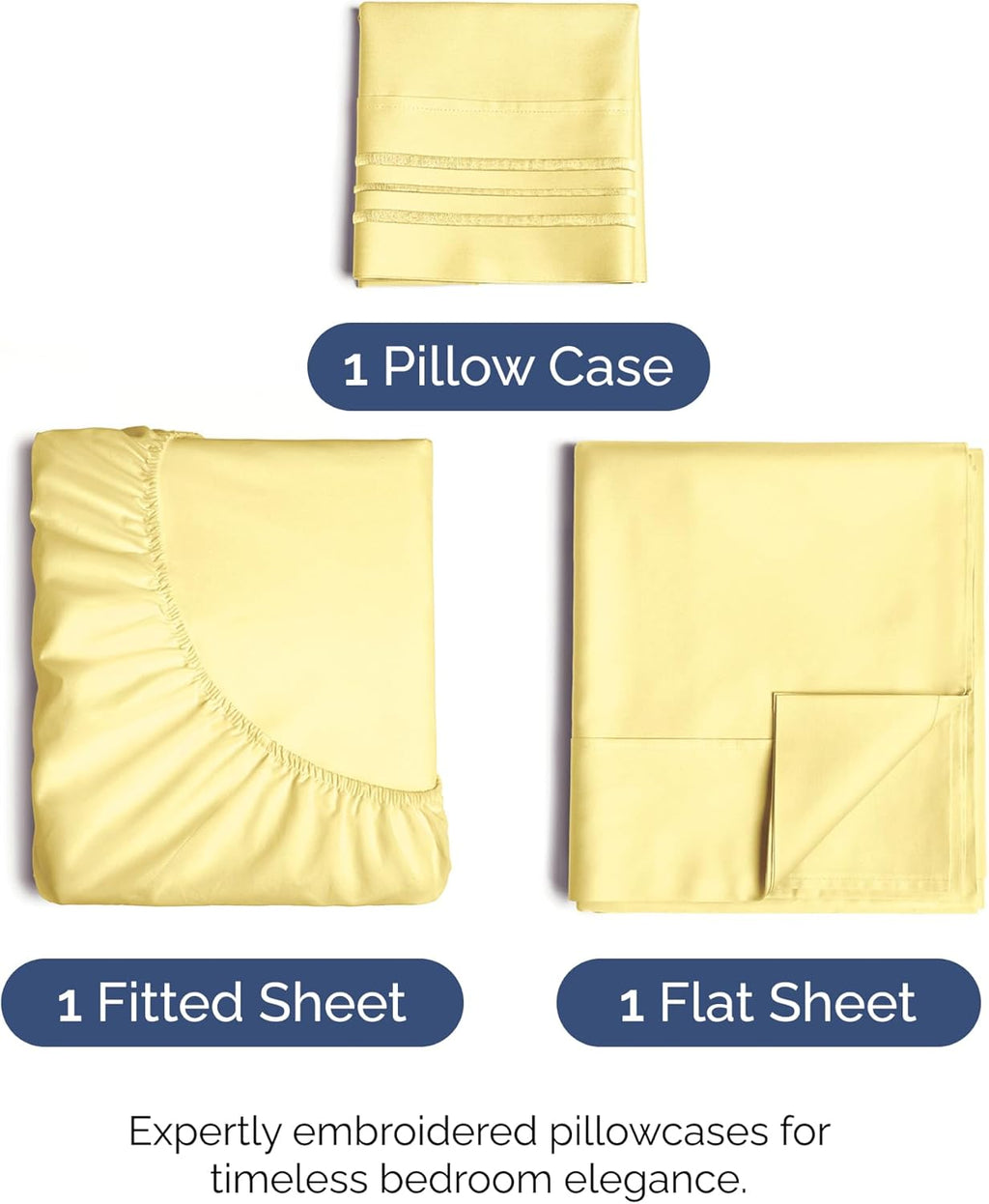 Twin Size 3 Piece Sheet Set - Comfy Breathable & Cooling Bed Sheets Set - Hotel Luxury Bedding for Women, Men, Kids, Teens, Boys & Girls - Deep Pockets, Ultra-Soft, Wrinkle Free - Oeko-Tex - Yellow