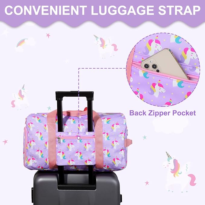 Dance Bag Girls, RAVUO Kids Duffle Bag Unicorn Overnight Travel Gym Bag with Shoe Compartments Sports Ballet Bag Teens Weekender Sleepover Carry On Bag