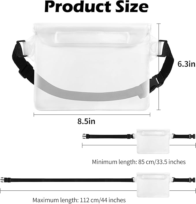 2-Pack Waterproof Pouch with Adjustable Waist Strap, Waterproof Dry Bag, Keeps Cell Phones and Valuables Safe and Dry, Perfect for Kayaking, Beach, Camping and Swimming (Black)