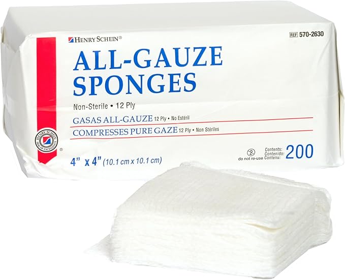 200/Pack Non-Sterile Gauze Pads 4’’ x 4’’ for Wound Dressing Gauze Sponge-Pads for Wound Care & Home First Aid Kits -12-Ply - 100% Cotton & Highly Absorbent