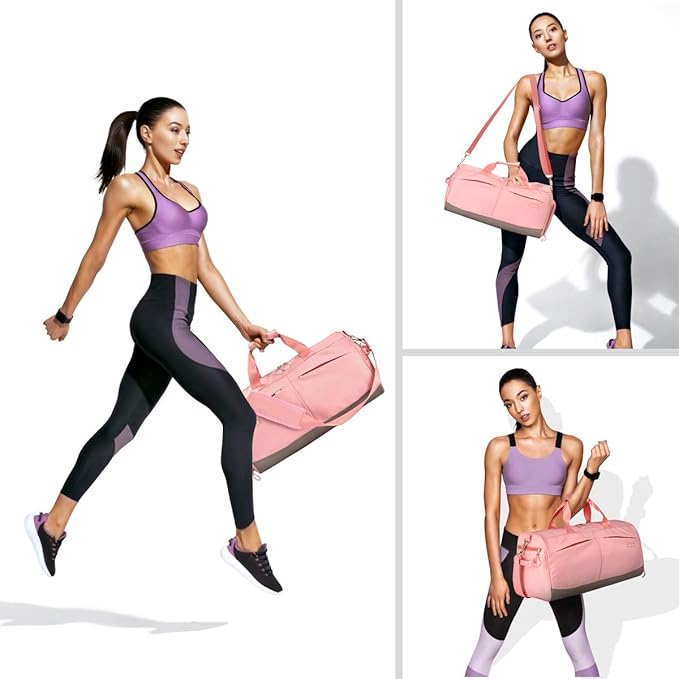 Kuston Sports Gym Bag with Shoes Compartment &Wet Pocket Gym Duffel Bag Overnight Bag for Men and Women-Pink