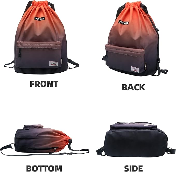 Peicees Waterproof Drawstring Sport Bag Lightweight Sackpack Backpack for Men and Women