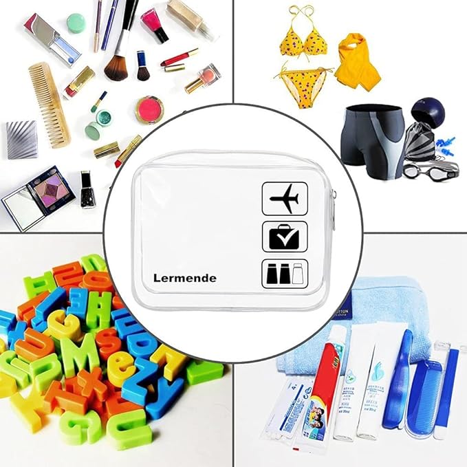 Lermende 2pcs Clear Toiletry Bag TSA Approved Travel Bag,Carry On for Travel,Airport Airline Accessories Compliant Bag,Quart Sized Makeup Cosmetic bag Women Men (Black Clear, 2 Pack)