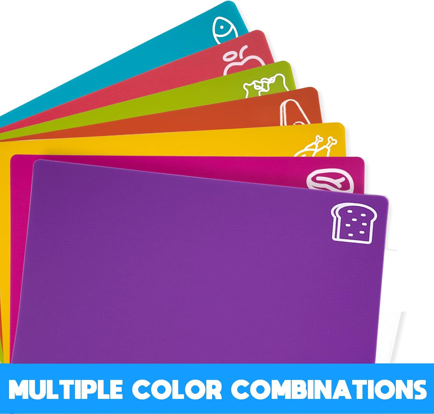 7 Pieces Flexible Cutting Boards, BPA Free Plastic Cutting Boards for Kitchen, Non Slip Cutting Mat for Meat and Vegetables, Thanksgiving