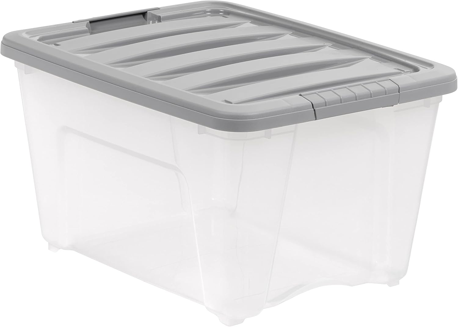 Amazon Basics Plastic Storage Containers with Secure Latching Lids, Stackable Organization Bins, 32 Quart, Set of 6, Clear/Grey