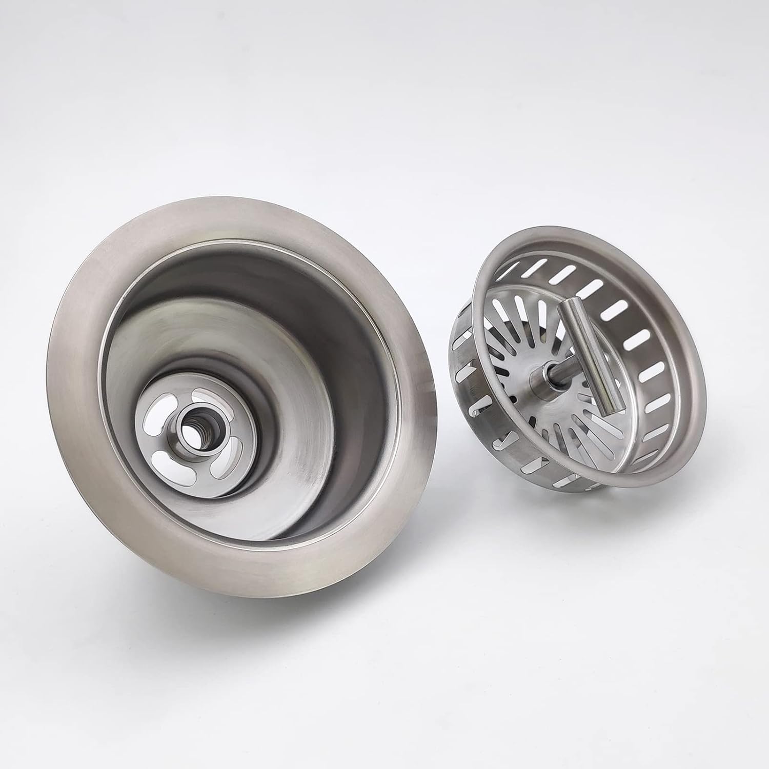 3-1/2 Inch Brushed Nickel Sink Strainers for Kitchen Sink, Stainless Steel Kitchen Sink Drain Strainer Assembly with Strainer Basket And Drain Stopper, US Standard Kitchen Sink Drain Replacement