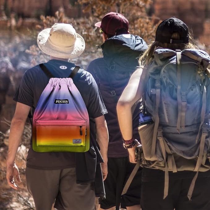 Peicees Waterproof Drawstring Sport Bag Lightweight Sackpack Backpack for Men and Women