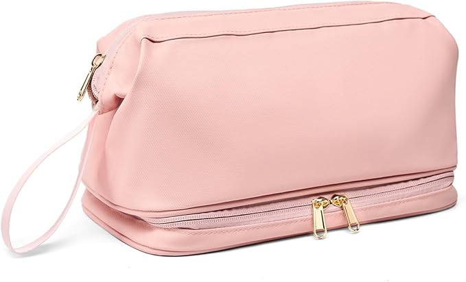 Large Travel Toiletry Bag for men women,Makeup Organizer Bag, Dopp Kit,Waterproof Hanging Cosmetic Bag for Toiletries Accessories(Pink)