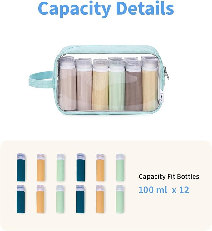 Narwey Clear Travel Toiletry Bags for Traveling Toiletries Men Women, Clear Makeup Bag Cosmetic Bag with Zipper, Make Up Pouch Organizer Bags with Handle, Skincare Bag (Mint Green)