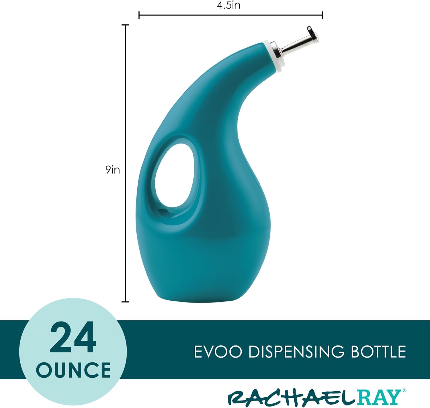 Rachael Ray Ceramics EVOO Oil and Vinegar Dispensing Bottle, 24 Ounce, Turquoise