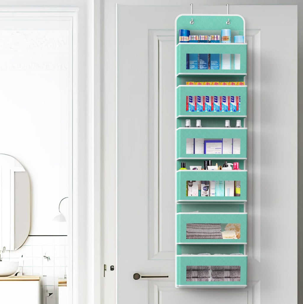 Simple Houseware 6 Clear Window Pocket Over Closet Door Storage Hanging Organizer for Bedroom, Bathroom, Pantry, Turquoise
