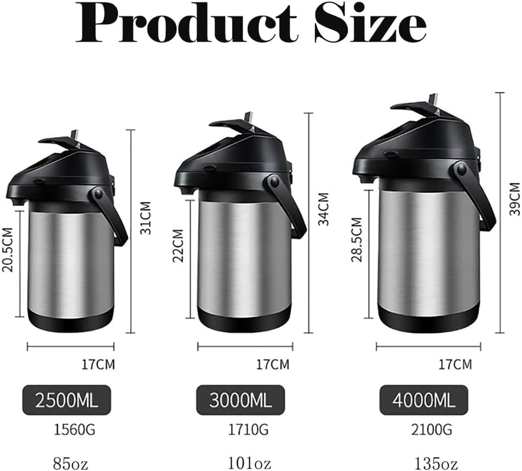 135 oz&4L Airpot Coffee Carafe Thermal for Keeping Hot,Airpot Thermal Coffee Dispenser with Pump,Double Walled Vacuum Insulated 304 Stainless Steel Beverage Dispenser Lever Action for Hot/Cold