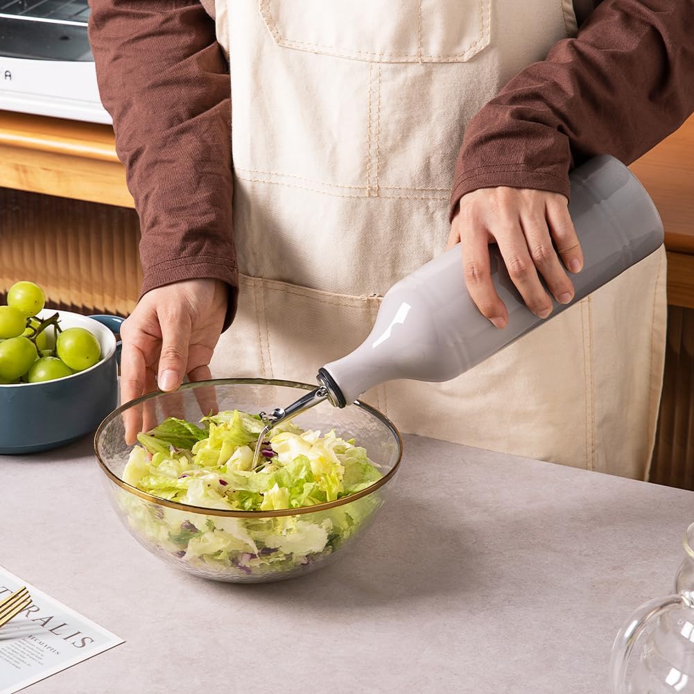 Sweejar Large Ceramic Olive Oil Dispenser Bottle, Opaque Oil Cruet Protects Oil to Reduce Oxidation, Storage Oil, Vinegar, Soy Sauce & Other Liquids, Pack of 1, 24 Fl Oz (Gradient Fog Gray)