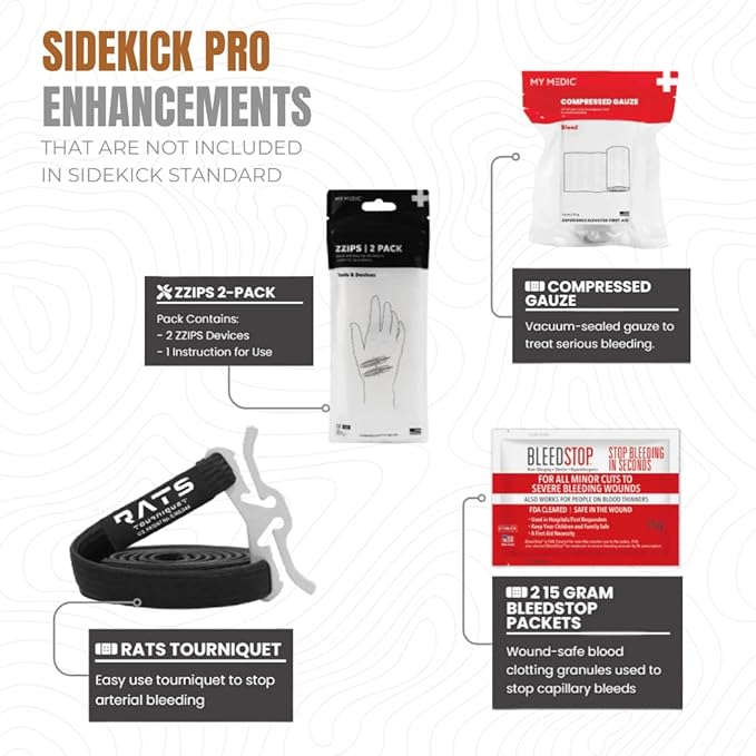 My Medic Sidekick Pro - Camping Hiking and Backpacking First Aid Kit - 70 Items with Tourniquet - HSA and FSA Eligible - Small Ifak Great for Travel or Motorcycle - Portable Emergency Kit – Coyote