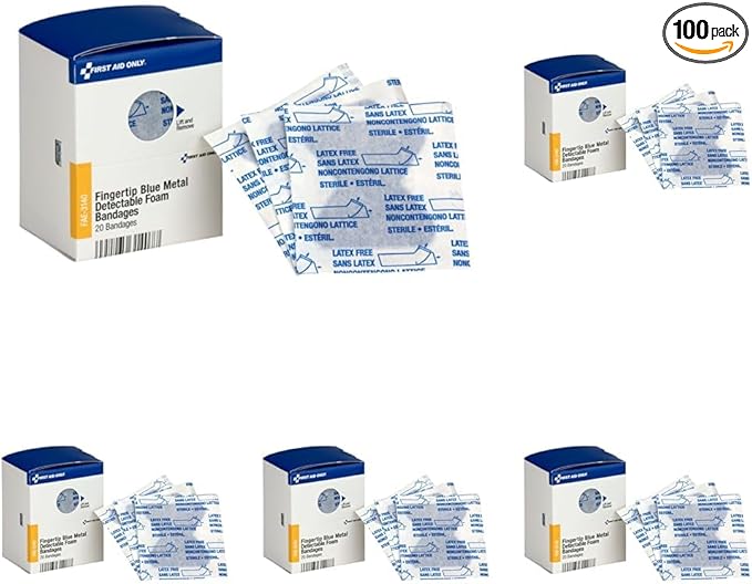 First Aid Only FAE-3140 SmartCompliance Refill Blue Metal Detectable Fingertip Foam Bandages, 20 Count (Pack of 5)