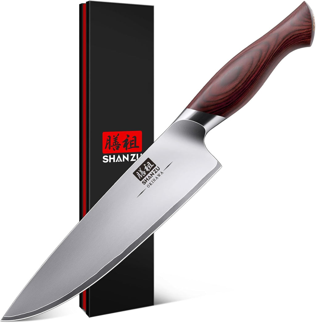 SHAN ZU Chef Knife 8 Inch, High Carbon Japanese 10Cr15Mov Stainless Steel Kitchen Professional Cooking Knife, Ultra Sharp Japanese Knife with Ergonomic Pakkawood Handle