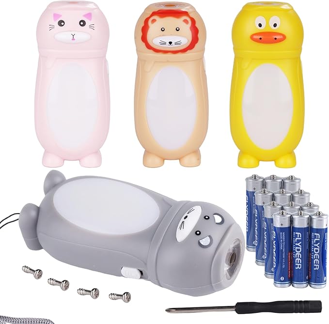 KunHe 4 Pack Animal Flashlights Stocking Stuffers Kids Small Mini LED Flashlight Camping Essentials for Kids Toddlers Lantern Cute Flashlight Christmas Gift for Girls Boys
