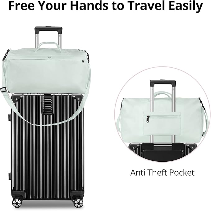 Sports Travel Gym Bag for Women, Workout Duffel Overnight Shoulder with Shoes Compartment and Wet Pocket Ladies Weekend Carry on Luggage Bags for Airplane Beach Mint Green