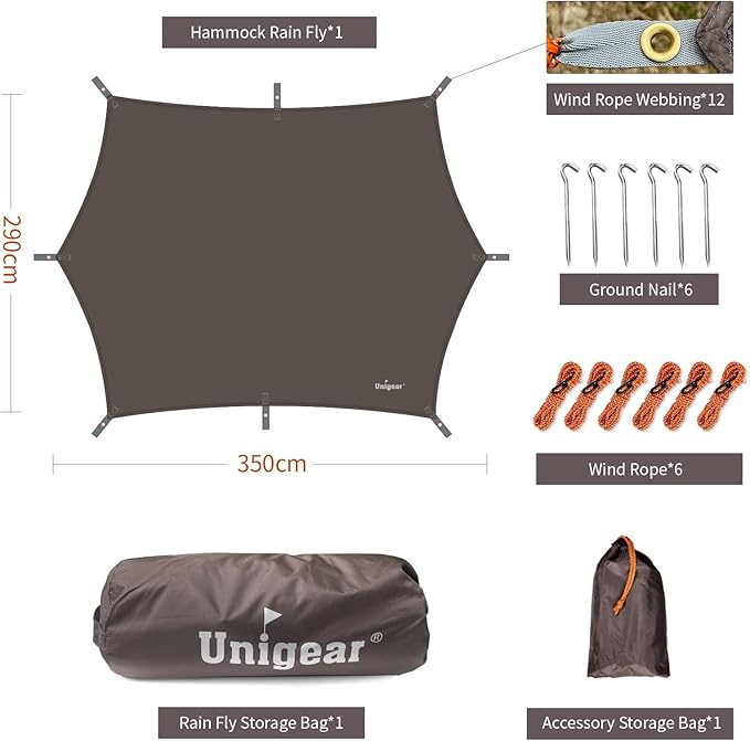 Unigear Hexagon Hammock Rain Fly,15x14FT/12x10FT Multifunctional Waterproof Camping Tarp,Lightweight and Compact Tent Tarp for Backpacking, Hiking, Traveling