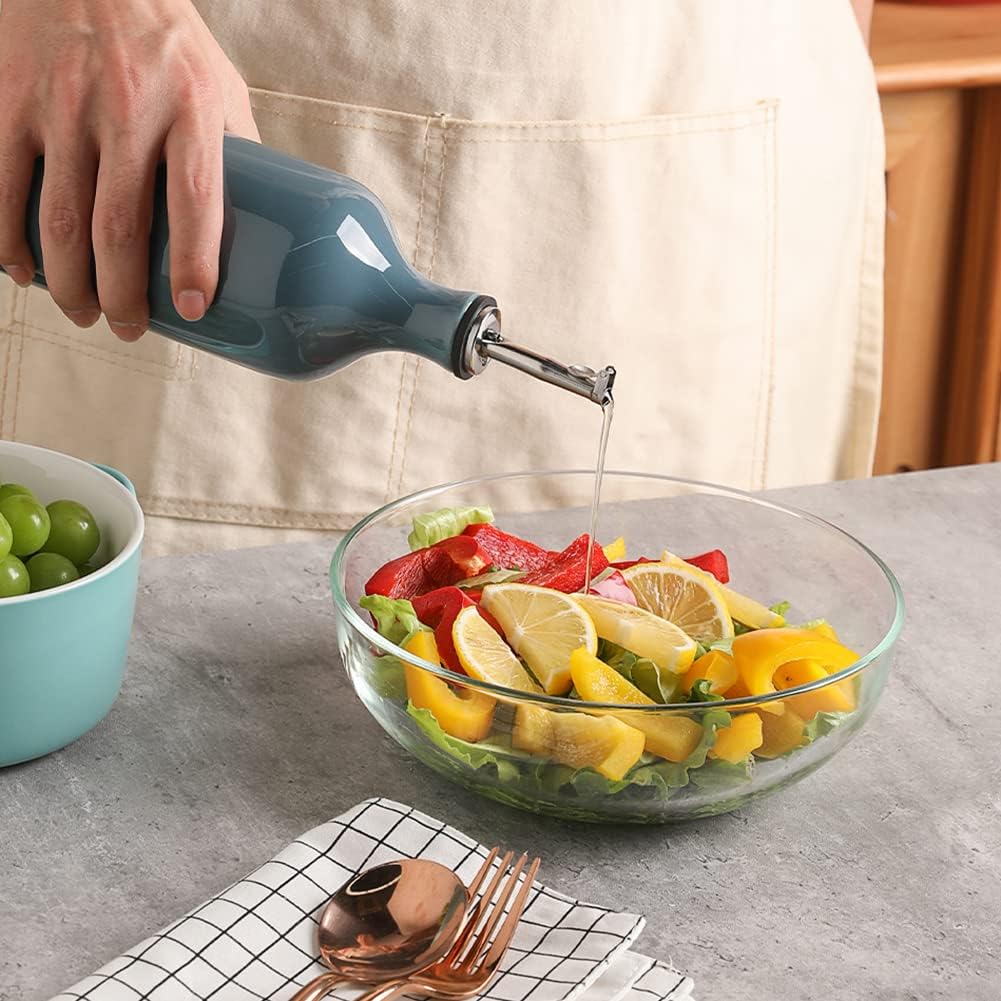 Sweejar Large Ceramic Oil Dispenser Bottle, Opaque Cruet Protects to Reduce Oxidation, Suitable for Storage of Oil, Vinegar, Soy Sauce & Other Liquids, Pack of 1, 24 Fl Oz (Jade)