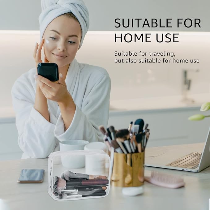 3Pcs Crystal Clear PVC Travel Toiletry Bag Kit for Women Men, Waterproof Vinyl Organizer Clear Makeup Bags with Zipper Handle Straps, Cosmetic Bag Pouch Carry on Airport Airline Compliant Bag Handbag