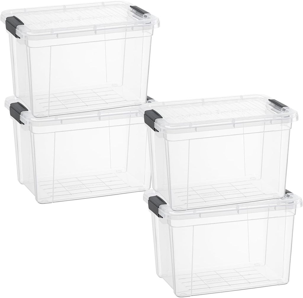 Superio Clear Storage Boxes with Lids, 4.75 Quart Plastic Container Bins for Organizing, Stackable Crates, BPA Free, Non Toxic, Odor Free, Organizers for Home, Office and Dorm, 4 Pack