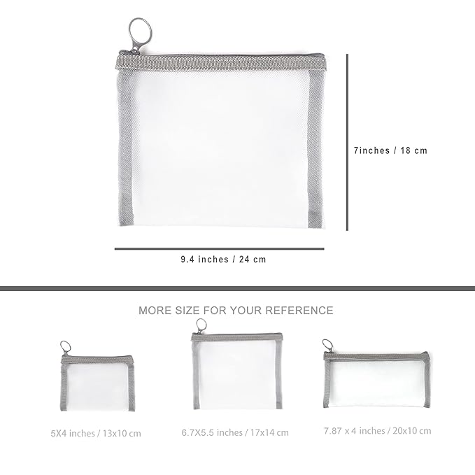 patu Zipper Mesh Bags, 9.25" x 7", Size L / A5, 5 Pieces, Beauty Makeup Cosmetic Accessories Organizer, Travel Toiletry Kit Set Storage Pouch, Assorted Colors