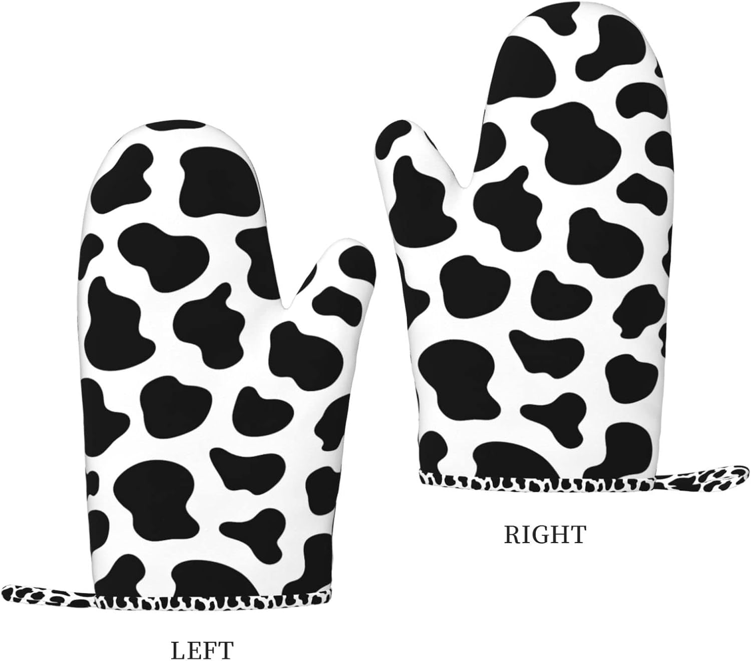 Cow Print Oven Mitts and Pot Holders Sets of 2,Resistant Recycled Infill Silicone Non-Slip BBQ Gloves for Kitchen,Cooking,Baking,Grilling