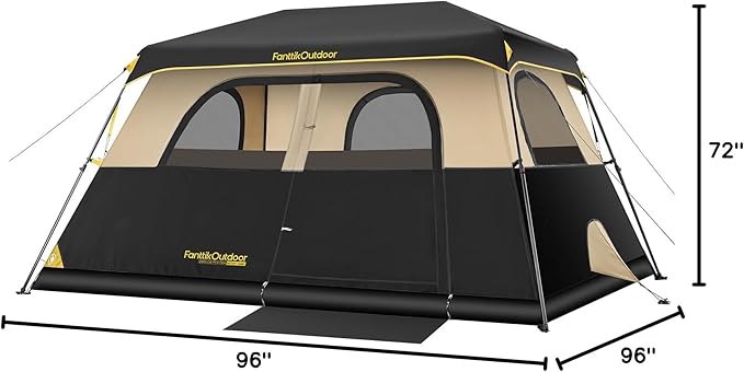 FanttikOutdoor Instant Cabin Tent 6/8/10/12 Person Camping Tent Setup in 60 Seconds with Rainfly & Windproof Portable with Carry Bag for Family Camping & Hiking, Upgraded Ventilation, Khaki
